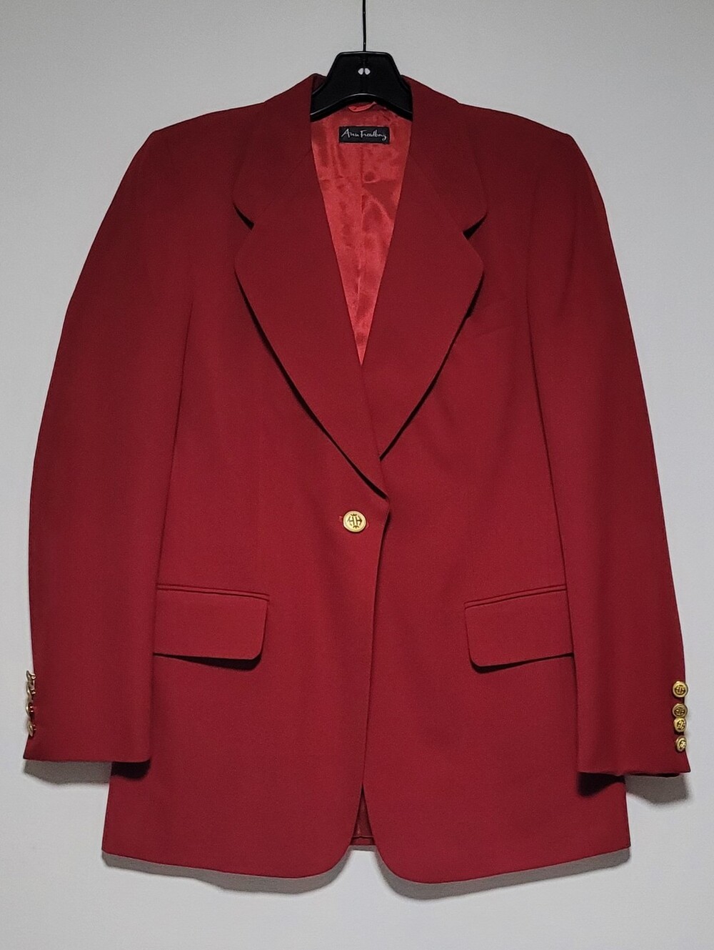 Vintage, Classic, 100% Wool Red One-button Ann Freedberg Blazer